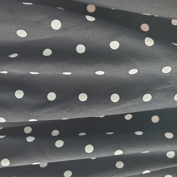 BLACK AND WHITE POLKA DOT WITH GATHERED STITCHING AROUND NECKLINE AND WAIST - Picture 2 of 6